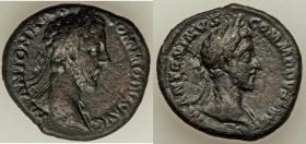 Commodus (AD 177-192). AE as (26mm, 11.13 gm, 6h). VF. Two Obverses Series. M ANTONINVS-COMMODVS AVG, laureate head right, drapery on left shoulder / ...