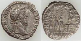 Commodus (AD 177-192). AR denarius (17mm, 2.94 gm, 11h). About VF. Rome, AD 184-185. M COMM ANT P FEL AVG BRIT, laureate head of Commodus right / P M ...