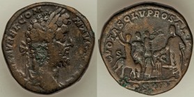 Commodus (AD 177-192). AE sestertius (30mm, 24.98 gm, 12h). VF. Rome, AD 191. L AEL AVREL CO - MM AVG P FEL, laureate head right / VOTA SOLV PRO SAL P...