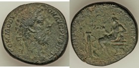 Commodus (AD 177-192). AE sestertius (30mm, 22.78 gm, 12h). VF. Rome, AD 184-185. M COMMODVS ANT-ON AVG PIVS BRIT, laureate and draped bust right / P ...