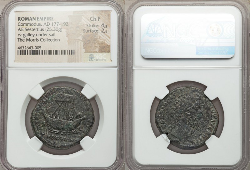 Commodus (AD 177-192). AE sestertius (30mm, 25.30 gm, 12h). NGC Choice Fine 4/5 ...
