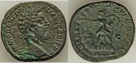 Commodus (AD 177-192). AE sestertius (32mm, 22.96 gm, 12h). Choice VF. Rome, AD 190-191. M COMMOD ANT P F-ELIX AVG BRIT P P, laureate head of Commodus...