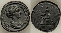 Crispina (AD 178-182). AE sestertius (30mm, 26.50 gm, 12h). VF. Rome, AD 180-182. CRISPINA AVGVSTA, draped bust right / SALVS, Salus enthroned left, f...