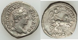 Caracalla (AD 198-217). AR denarius (20mm, 3.81 gm, 2h). VF. Rome, AD 206-210. ANTONINVS - PIVS AVG, laureate head of Caracalla right / VICTORIAE, Vic...