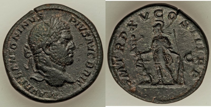 Caracalla (AD 198-217). AE sestertius (31mm, 21.26 gm, 12h). VF. Rome, AD 212. M...