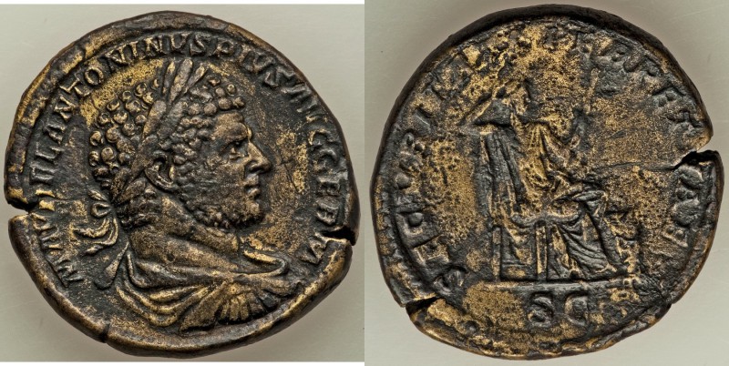 Caracalla (AD 198–217). AE sestertius (31mm, 22.98 gm, 12h). About VF. Rome, AD ...