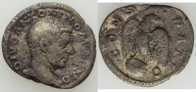 Divus Caracalla (AD 198-217). AR denarius (19mm, 2.16 gm, 6h). Fine. Rome. DIVO ANTONINO MAGNO, bare head of Divus Caracalla right / CONSECRATIO, eagl...