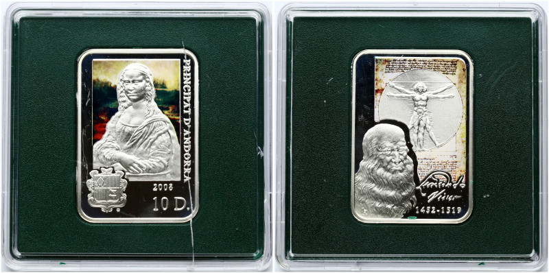 Andorra 10 Diners 2008 Leonardo da Vinci. Silver .925, 28.28 g. KM-244. In Plast...