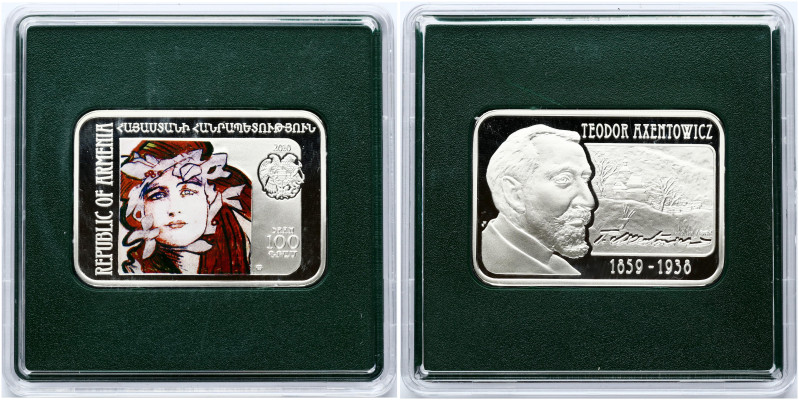 Armenia 100 Dram 2010 Teodor Axentowicz; Coloured Silver .925, 28.28 g. KM-271. ...