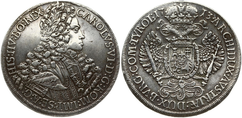Holy Roman Empire, Tyrol. Karl VI (1711-1740). Taler 1713, Hall. Dav. 1050. Silv...