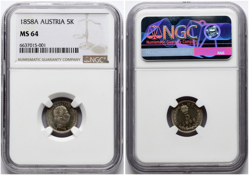 Austria. Franz Joseph I (1848-1916). 5 Kreuzer 1858 A. Billon. KM 2197. NGC MS 6...