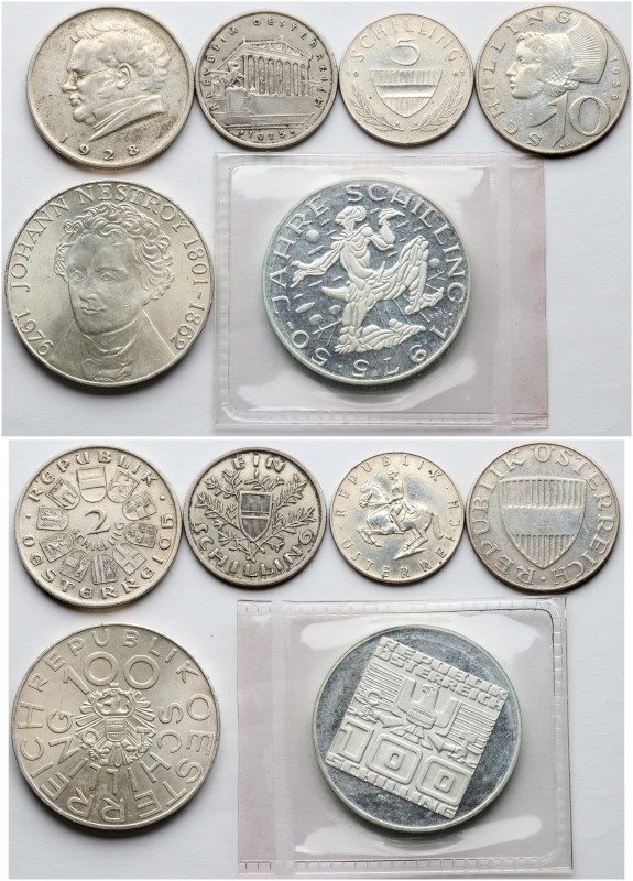 Austria. 1 - 100 Schilling 1925-1976. Silver .640, total weight 78.44 g. Lot of ...