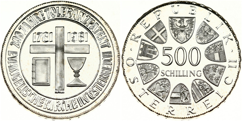 Austria 500 Schilling 1981 200th Anniversary of Religious Tolerance. Obverse: Va...