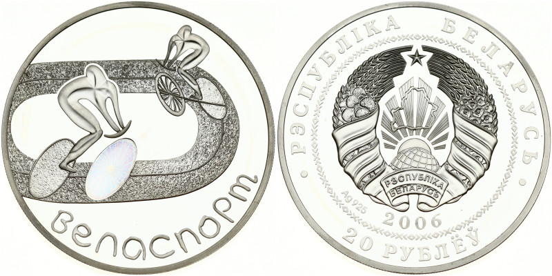Belarus. 20 Roubles 2006 Cycling. Mintage 5000 pcs. Silver .925, (hologram), 33....