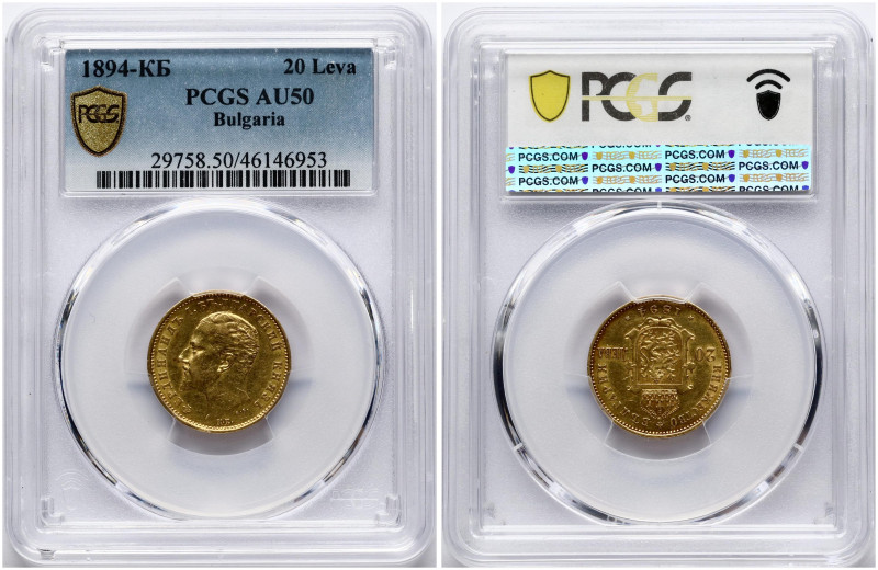 Bulgaria. Ferdinand I (1887-1918). 20 Leva 1894 КБ. Gold. KM 20. PCGS AU 50.