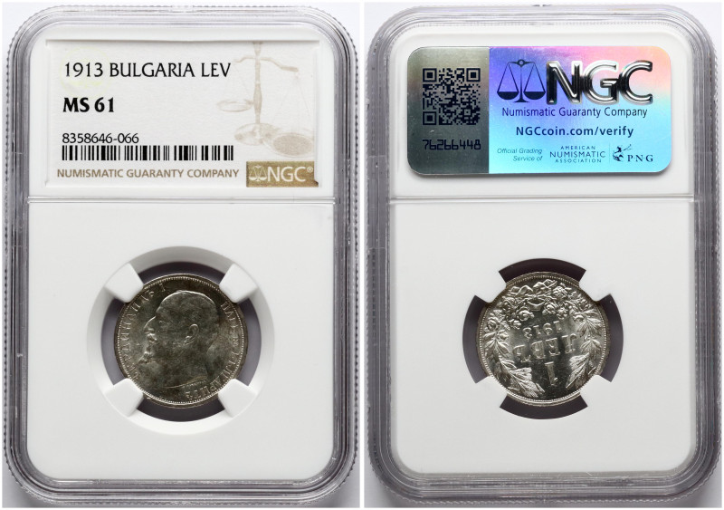 Bulgaria. Ferdinand I (1887-1918). 1 Lev 1913. Silver. KM 31. NGC MS 61.