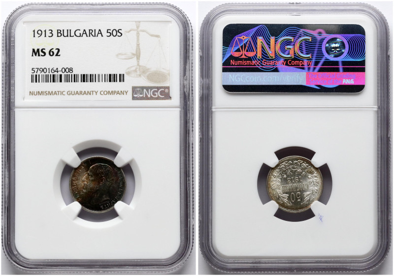 Bulgaria. Ferdinand I (1887-1918). 50 Stotinki 1913. Silver. KM 30. NGC MS 62.