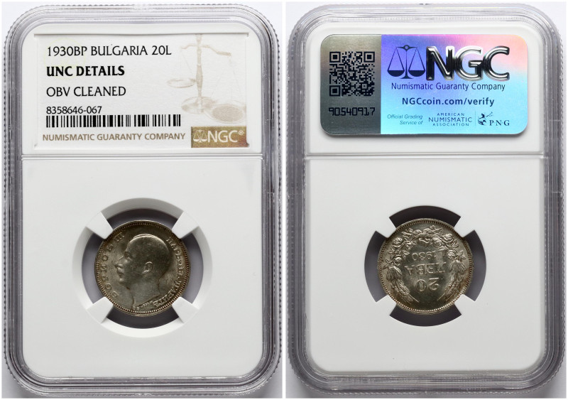 Bulgaria. Boris III (1918-1943). 20 Leva 1930 BP. Silver. KM 41. NGC UNC DETAILS...