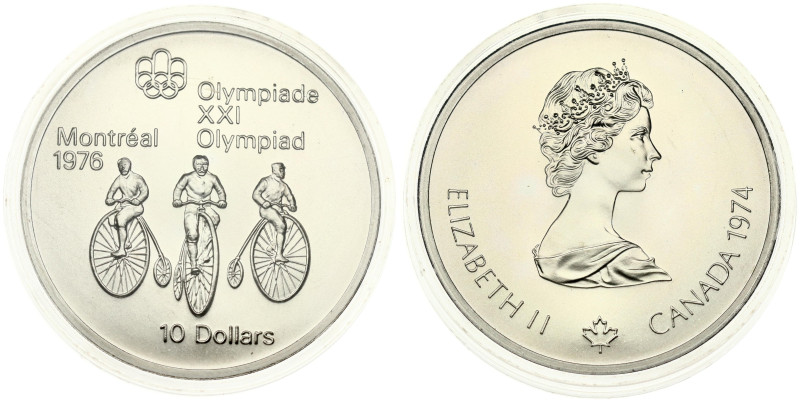 Canada 10 Dollars 1974 Cycling. Elizabeth II (1952-2022). 1976 Olympics Montreal...