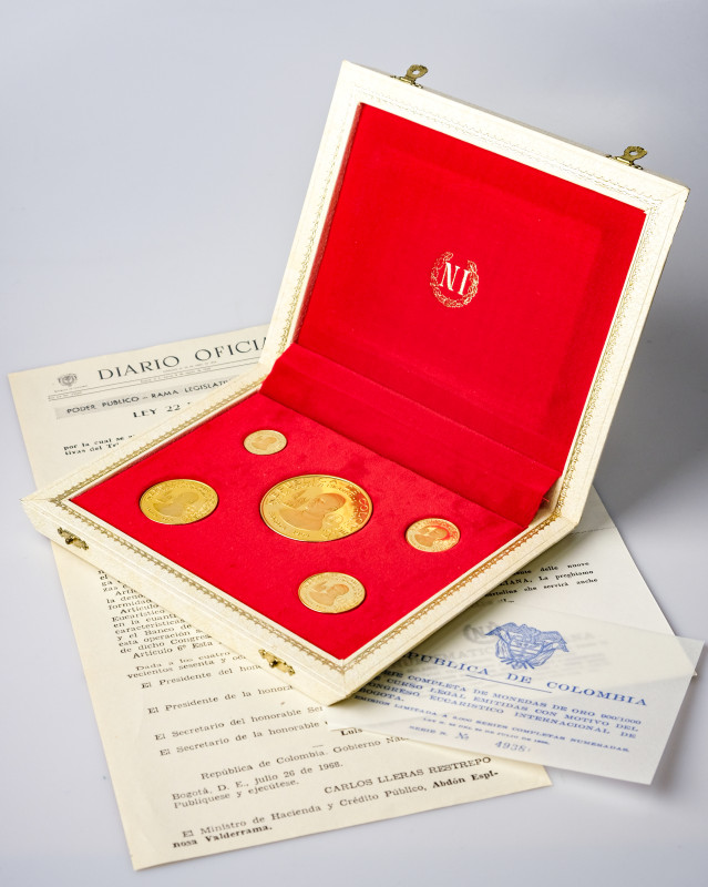 Colombia. 100 - 1500 Pesos 1968 NI International Eucharistic Congress Set. Gold ...