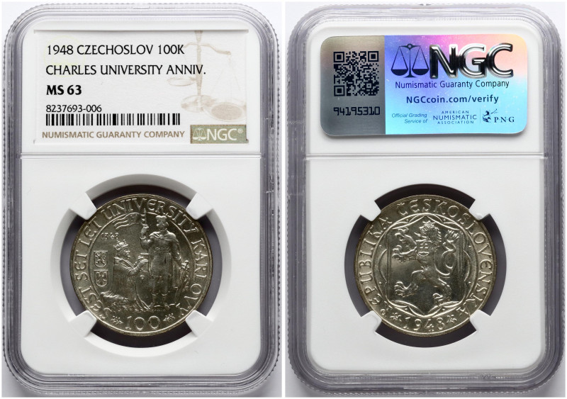 Czechoslovakia. 100 Korun 1948, 600th Anniversary of foundation of Charles Unive...