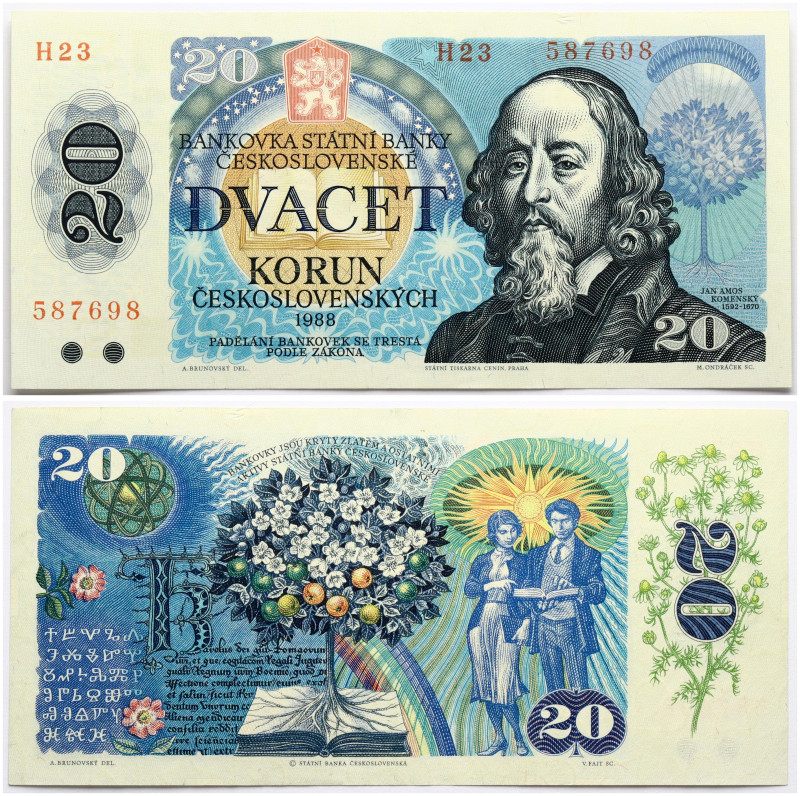 Czechoslovakia. 20 Korun 1988, Jan Amos Komensky. S/N H 23 587698. P#95b.