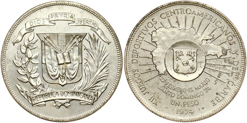Dominican Republic. Peso 1974, 12th Central American and Caribbean Games. Silver...