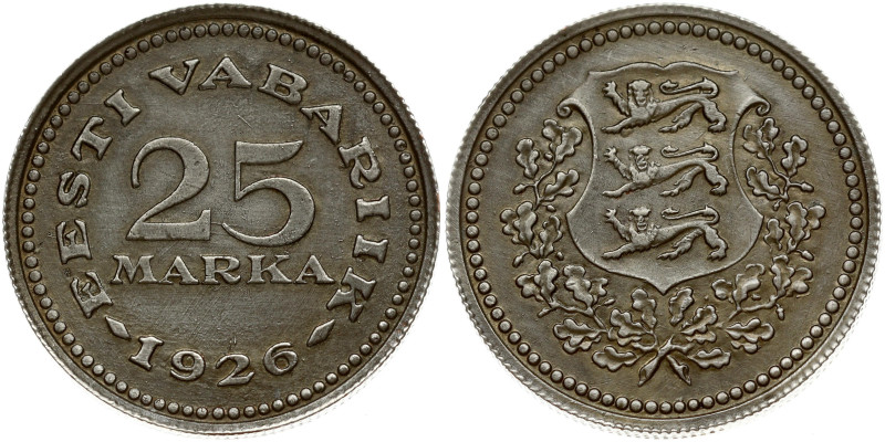 Estonia 25 Marka 1926 Obverse: National arms within wreath. Reverse: Denominatio...