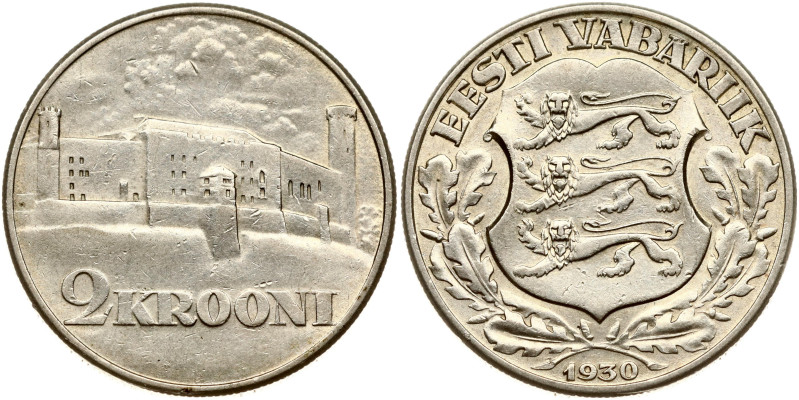 Estonia. 2 Krooni 1930, Toompea Fortress at Tallinn. Silver 11.91 g. KM 20.
