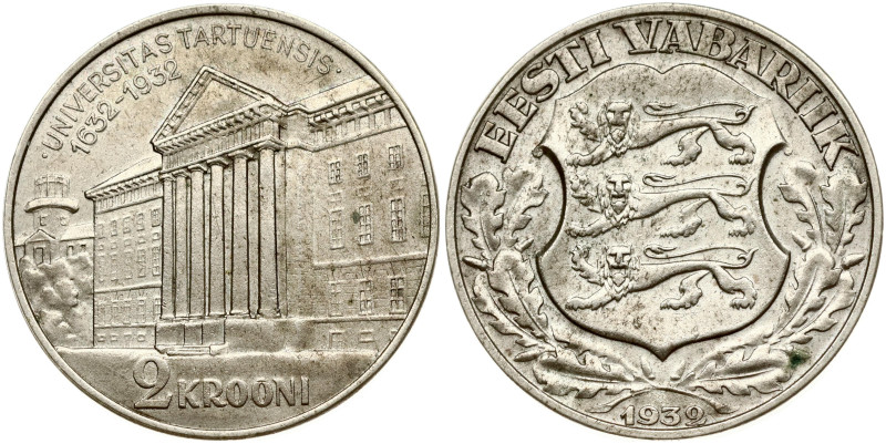 Estonia. 2 Krooni 1932 Tercentenary - University of Tartu. Silver 11.90. KM 13; ...