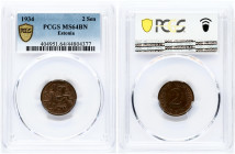 Estonia 2 Senti 1934 PCGS MS 64 BN ONLY ONE COIN IN HIGHER GRADE