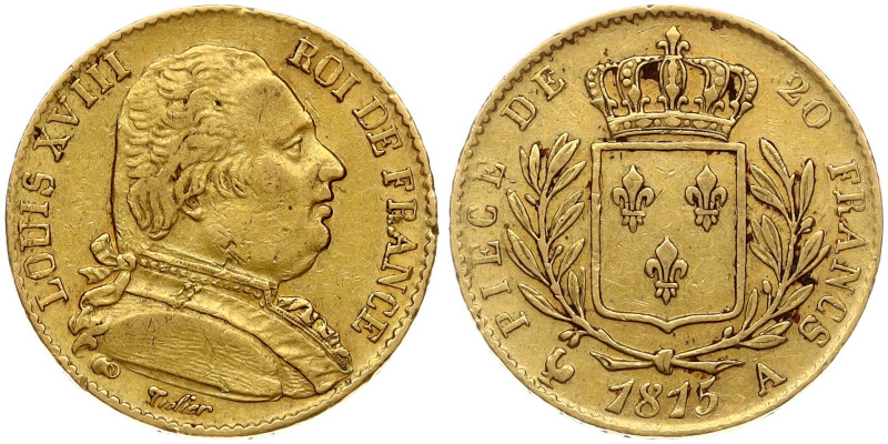 France. Louis XVIII (1814-1824). 20 Francs 1815 A. Gold 6.38 g. KM 706.