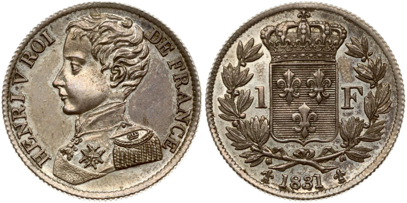 France 1 Franc 1831 Fantasy currency. Henri V(1831) Obverse: Bare-headed bust of...