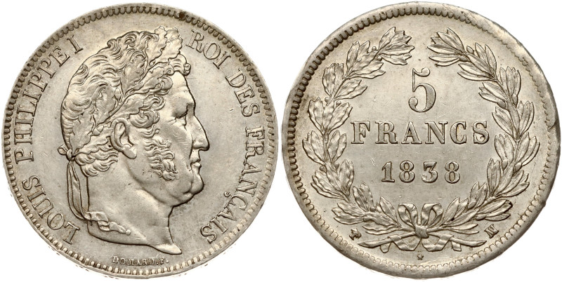 France. Louis Philippe I (1830-1848). 5 Francs 1838 MA, Marseille. Silver 24.94 ...