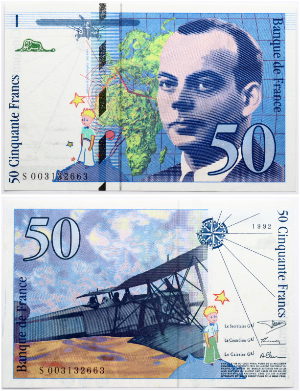 France. 50 Francs 1992, Saint-Exupery. S/N S 003132663. P# 157.