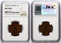 French Indochina 1 Cent 1922 A NGC MS 63 BN