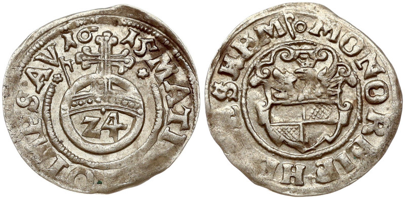 Germany, Hildesheim. Matthias (1612-1619). 1/24 Taler 1615. Silver 1.61 g. KM 16...