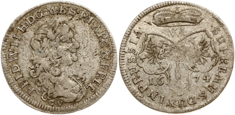 Germany, Brandenburg-Prussia. Friedrich Wilhelm (1640-1688). 6 Groschen 1674 CV,...