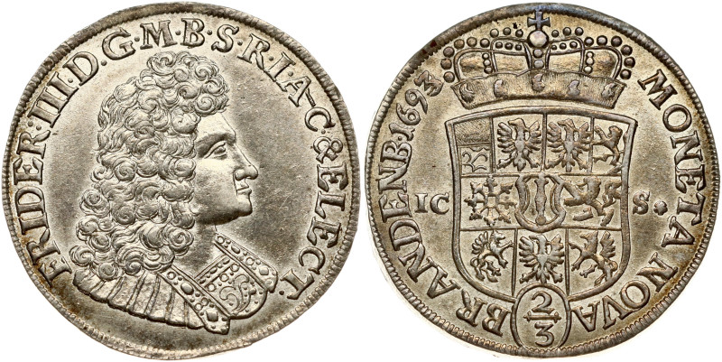 Germany Brandenburg-Prussia 2/3 Thaler 1693/2 ICS Friedrich III (1688-1701). Obv...