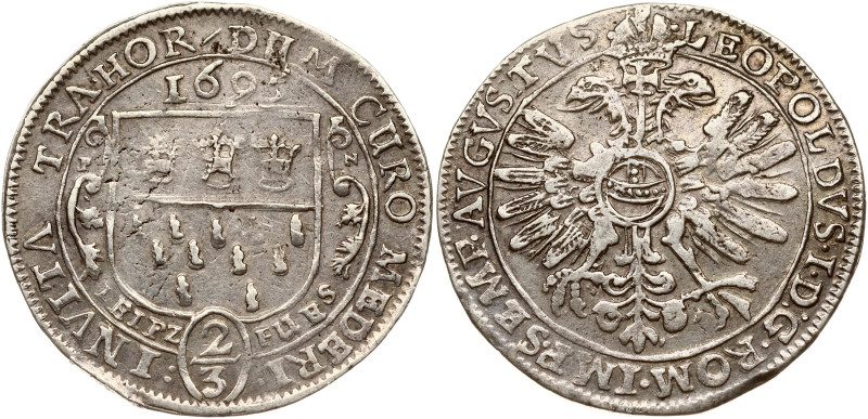 Germany, Cologne. Leopold I (1657-1705). 2/3 Taler 1695 PN. Silver 17.15 g. Dav ...