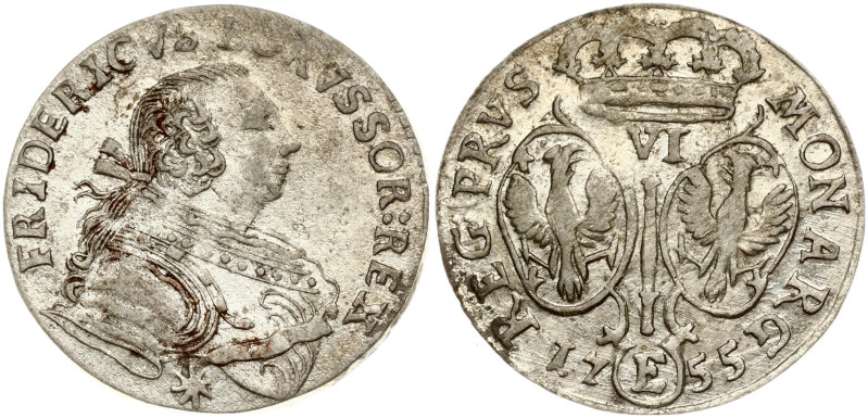 Germany, Prussia. Friedrich II (1740-1786). 6 Groscher 1755 E. Billon 2.98 g. KM...