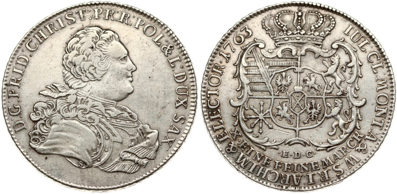 Germany, Saxony. Frederick Christian (1763). Taler 1763 EDC. Silver 27.81 g. KM ...