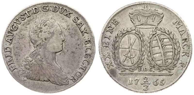 Germany, Saxony. Friedrich August III (1763-1827). 2/3 Taler 1765 EDC. Silver 13...
