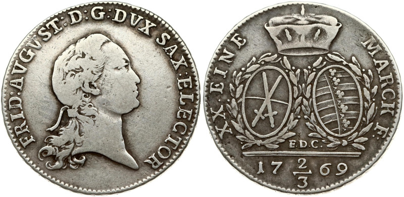 Germany, Saxony. Friedrich August III (1763-1806). 2/3 Taler 1769 EDC. Silver 13...