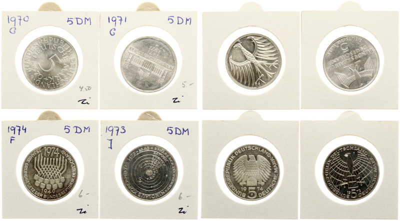 Germany, Federal Republic. 5 Mark 1970-1974. Silver. Lot of 4 coins.