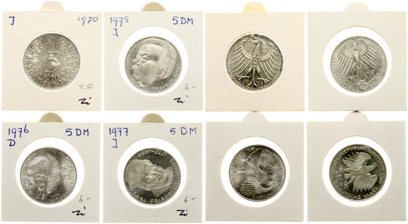 Germany, Federal Republic. 5 Mark 1970-1977. Silver. Lot of 4 coins.