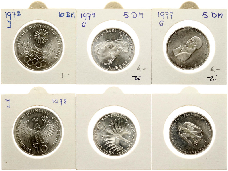 Germany, Federal Republic. 5 & 10 Mark 1972-1977, Commemorative issue. Silver. L...