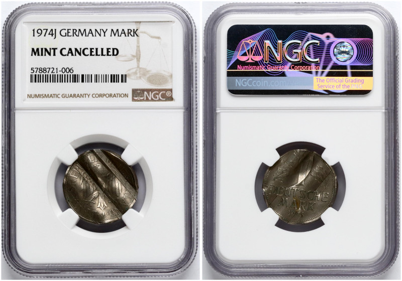 Germany, Federal Republic. 1 Mark 1974 J. Copper-nickel. KM 110. NGC MINT CANCEL...