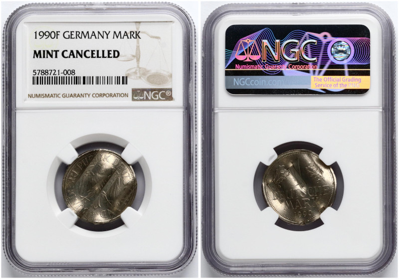 Germany, Federal Republic. 1 Mark 1990 F. Copper-nickel. KM 110. NGC MINT CANCEL...
