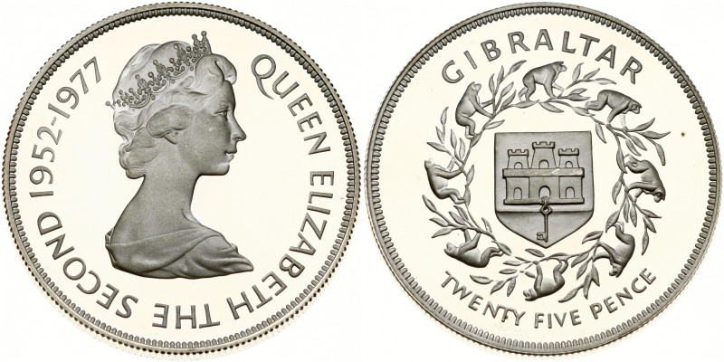 Gibraltar. Elizabeth II (1952-2022). 25 Pence 1977, Silver Jubilee. 25th Anniver...